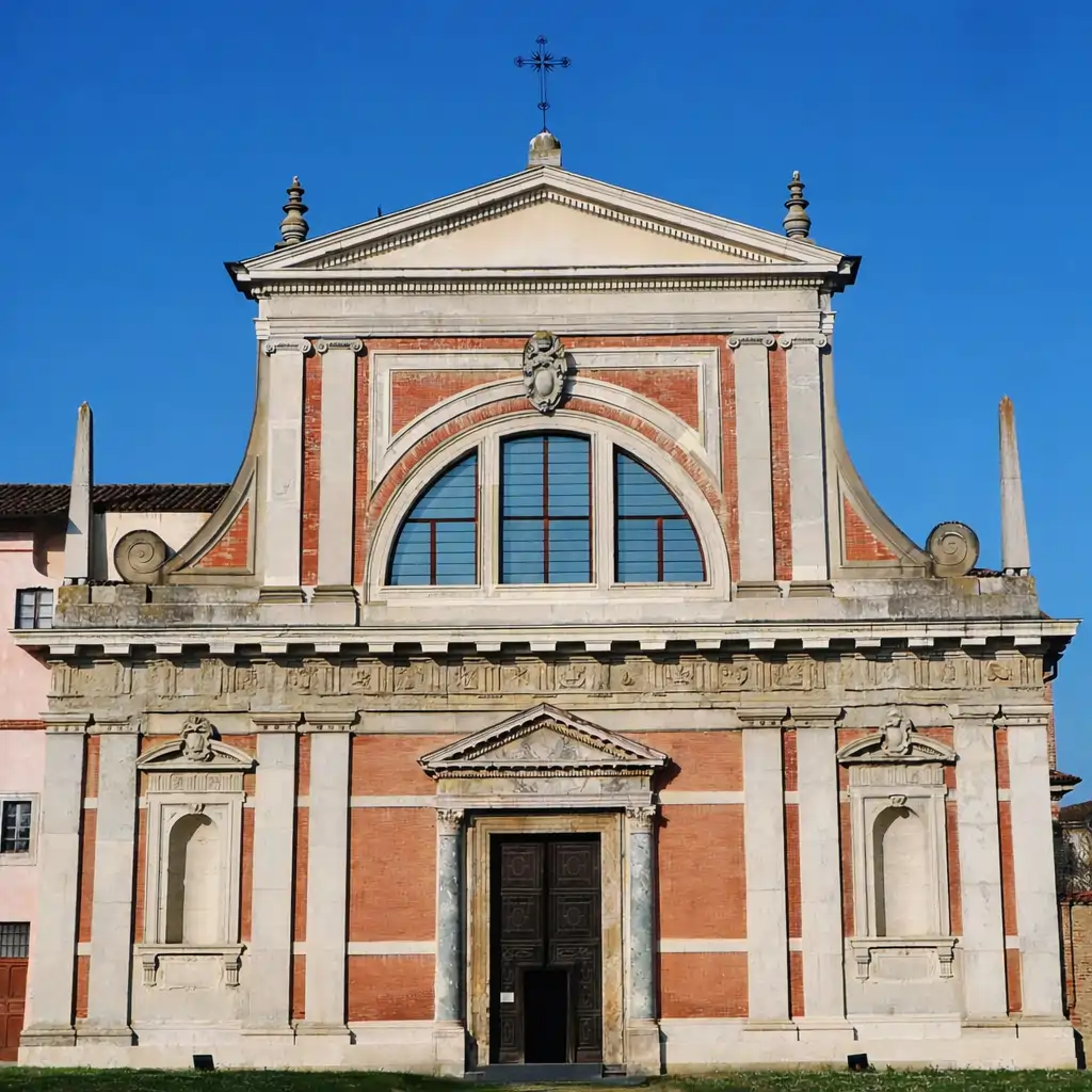 Facciata di chiesa rinascimentale esempio di architettura rinascimentale in Piemonte Chiesa di Santa Croce e tutti i Santi - Bosco Marengo (AL)
