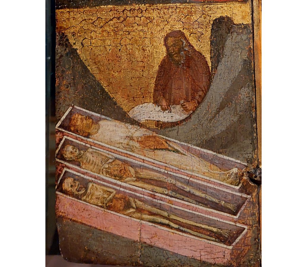 Tre vivi e tre morti Leggenda - Torino - Museo Accorsi - Maestro del polittico della Cappella Medici - 1330-1340 Tre vivi e tre morti Leggenda - Torino - Museo Accorsi - Maestro del polittico della Cappella Medici - 1330-1340
