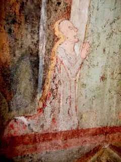 Abside, deambulatorio, santa Caterina - figura femminile orante, dettaglio - Cappella di San Bernolfo a Mondovì
