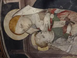 Madonna del latte dettaglio del Cardellino in mano a Gesù - Cappella del Castello a Manta