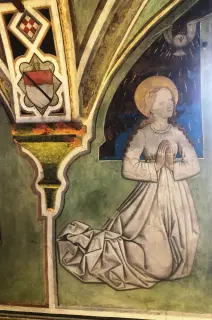 Particolare dell'Annunciazione: la Vergine - Cappella del Priorato di Sant'Orso a Aosta