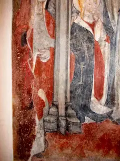 Presbiterio parete Nord, riquadro destro basso, croci graffite - Chiesa della Madonna della Stella a Pianezza