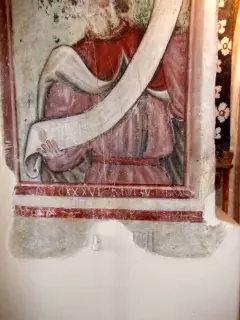 Arco trionfale, lato sinistro, graffito MVCXXXVI (1536)…tori fu priso al roi de fransa - Chiesa della Madonna della Stella a Pianezza