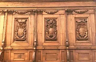Coro, dettagli - Chiesa di Santa Croce e Tutti i Santi a Bosco Marengo