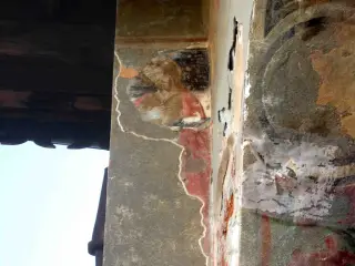 Affresco sul lato sestro della lesena sinistra in facciata - Cappella di San Sebastiano a Pianezza