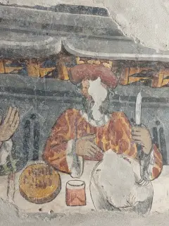 Miracolo del pollo dettaglio - Cappella di San Giacomo a Busca