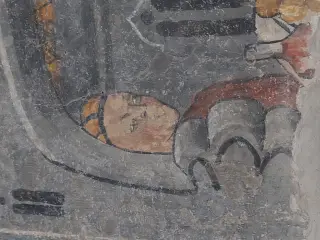 Miracolo del pollo dettaglio - Cappella di San Giacomo a Busca