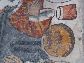 Miracolo del pollo dettaglio - Cappella di San Giacomo a Busca