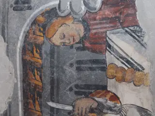 Miracolo del pollo dettaglio - Cappella di San Giacomo a Busca