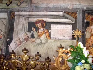 Storie di San Giuliano - Giuliano uccide i genitori scambiandoli per la moglie con un amante - Cappella di San Giuliano a SaviglianoFrazione San Giuliano