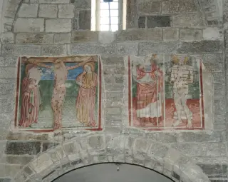 Parete destra Cricifissione, San Sebastiano e Santo - Parrocchiale dell' Assunta o di Santa Maria a Armeno