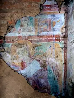Affresco Angelo con i colori ricostruiti - Chiesa o Monastero dei Santi Pietro e Colombano a Pagno