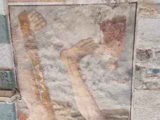 San Cristoforo dettaglio offerente - Parrocchiale di Santa Margherita a Casteldelfino