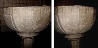 Fonte battesimale con il simbolo della chiocciola - Duomo di San Donato a Pinerolo