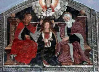 Incoronazione della Vergine, particolare - Cappella di San Cristoforo o dell'Annunziata a SalbertrandFrazione Oulme