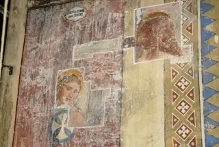 Sondaggi parete sinistra - Affreschi coperti da pittura - Parrocchiale di San Giulio a CrodoFrazione Cravegna