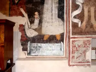 Presbiterio, parete fondo, San Vincenzo  Ferreri, forse ex-voto, particolare - Cappella di Santa Maria Assunta o della Stella a MacelloFrazione Stella