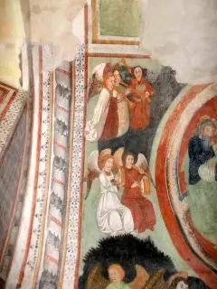 Fondo lato destro - cella base campanile, angeli musicanti, particolare - Parrocchiale di Santo Stefano a Villafranca Piemonte