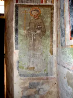 Fondo lato destro - cella base campanile, falso intradosso, san Francesco o san Bonaventura - Parrocchiale di Santo Stefano a Villafranca Piemonte