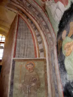 Fondo lato destro - cella base campanile, falso intradosso, part - Parrocchiale di Santo Stefano a Villafranca Piemonte