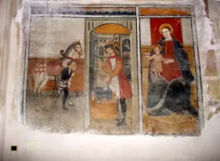 Parete Nord - Madonna, Sant'Eligio e data 1420 - Parrocchiale della Madonna del Rosario a Bernezzo