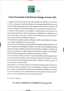 Foglio illustrativo a cura Fai Novara - Leo Renna - Parrocchiale di Sant'Antonio Abate a AmenoFrazione Vacciago