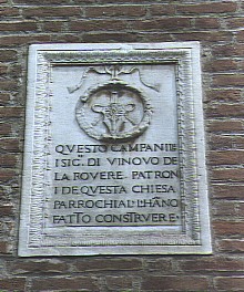 Vinovo - PARROCCHIALE DI   SAN BARTOLOMEO-Particolare lapide posta sul campanile