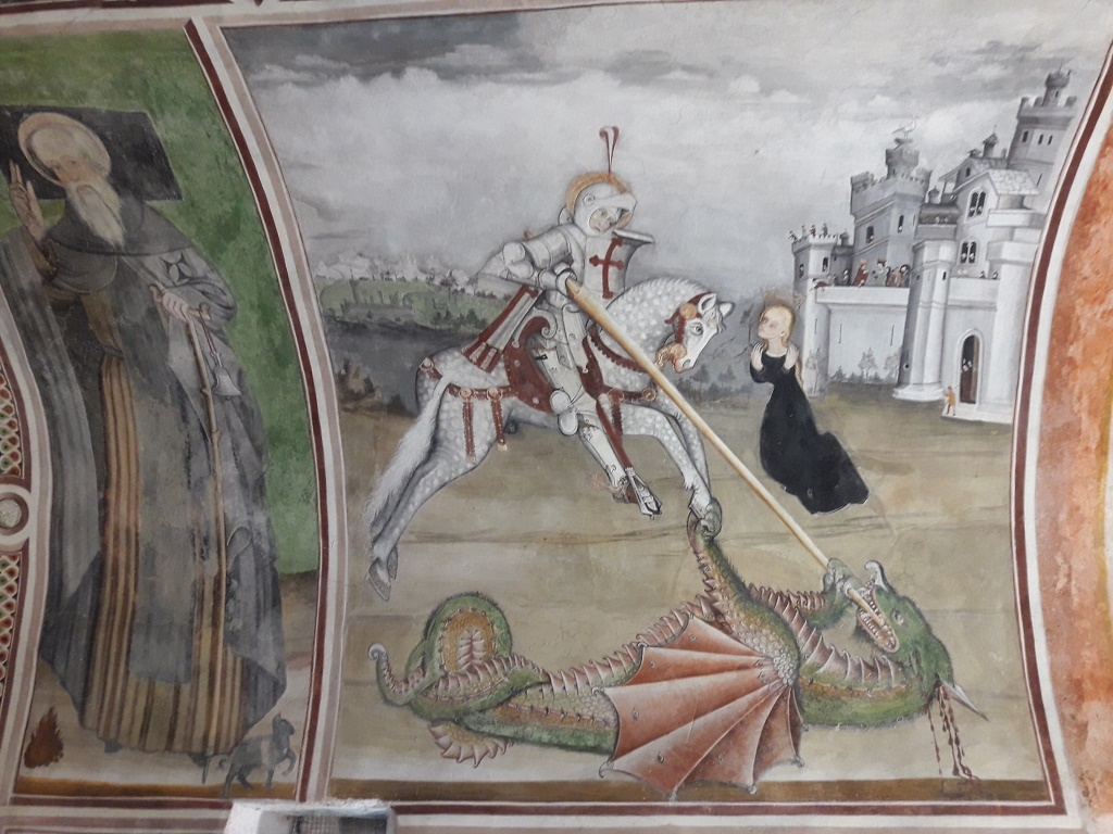 Lemie - CAPPELLA DI SAN GIULIO-San Giorgio che trafigge il drago e Sant'Antonio