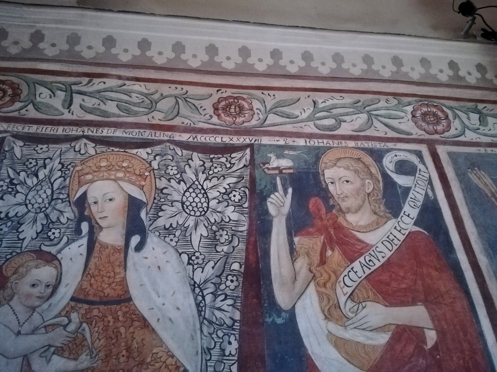 Novara - SANTUARIO DELLA  MADONNA DEL LATTE O DI GIONZANA-Dettaglio Madonna col Bambino e san Giovanni Batt.