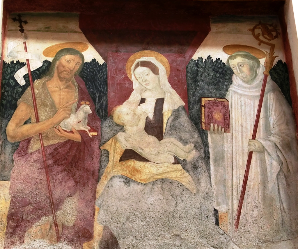Caselle Torinese - CAPPELLA DELLA MADONNINA O MADONNA DEL PILONE-Madonna del Latte con San Giovanni e San Benedetto